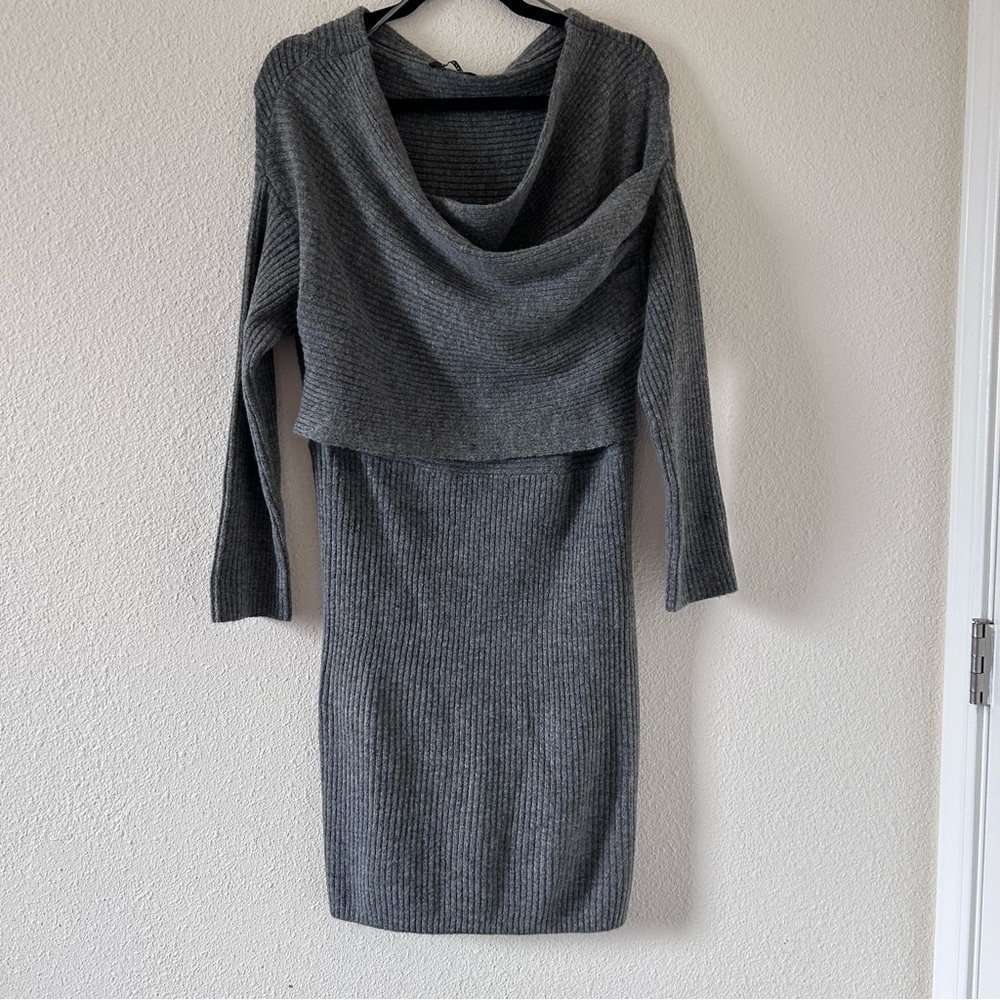 Kourt Women’s Knit Sweater Dress Large Gray Long sleeve Stretchy Warm Fall